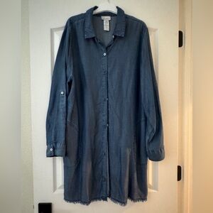 Tommy Bahama Tencel Chambray Shirt Dress – XL – Button Front with Frayed Hem